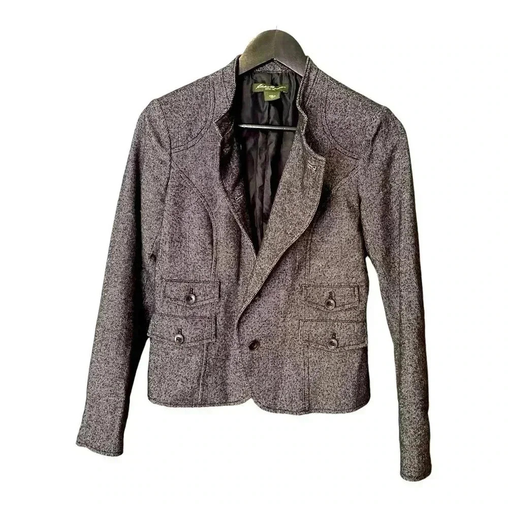 Eddie Bauer Tweed Herringbone Military Jacket, sz 4